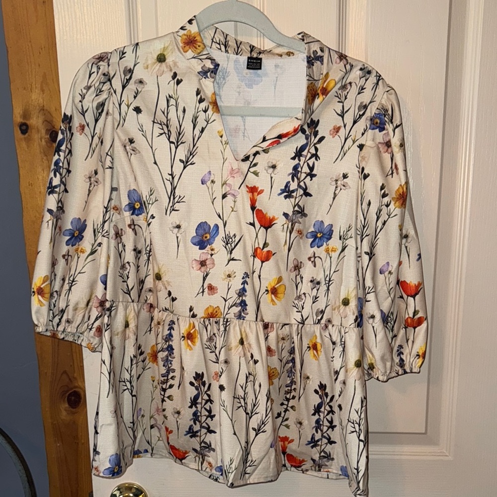 SHEIN Cream Peplum Blouse with Mandarin Collar